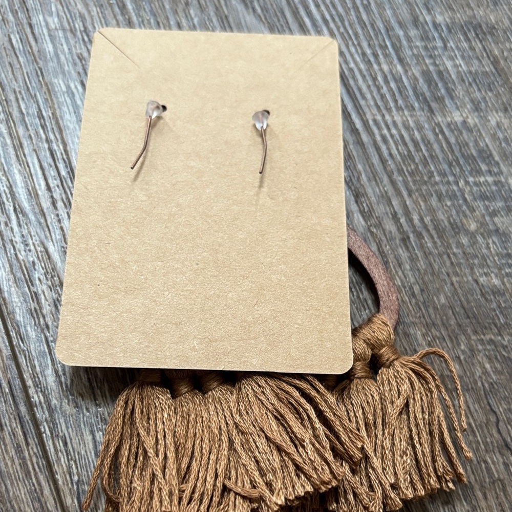 Boho Brown Tassel Wooden Earrings - Picture 5 of 5
